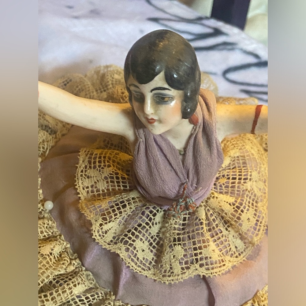 Vintage Porcelain Half Doll Pin Cushion - Picture 2 of 10
